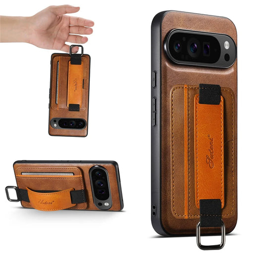 SUTENI H13 For Google Pixel 11 Case Card Holder Wristband Waxy Texture Leather + TPU + PC Cover - Brown - 1