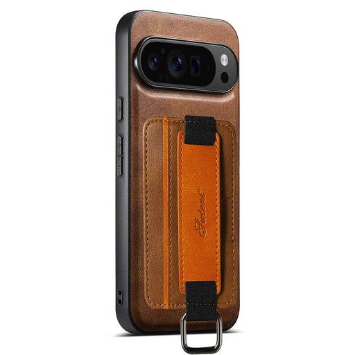 SUTENI H13 For Google Pixel 11 Pro Case Card Holder Wristband Waxy Texture Leather + TPU + PC Cover - Brown - 2
