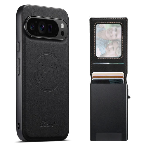 SUTENI H19 For Google Pixel 11 Magnetic Case Card Holder Kickstand Litchi Texture Leather Back Cover - Black - 1