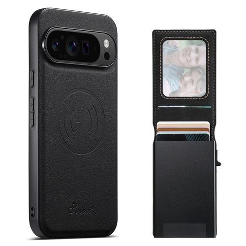 SUTENI H19 For Google Pixel 11 Pro Magnetic Case Card Holder Kickstand Litchi Texture Leather Back Cover - Black - 1