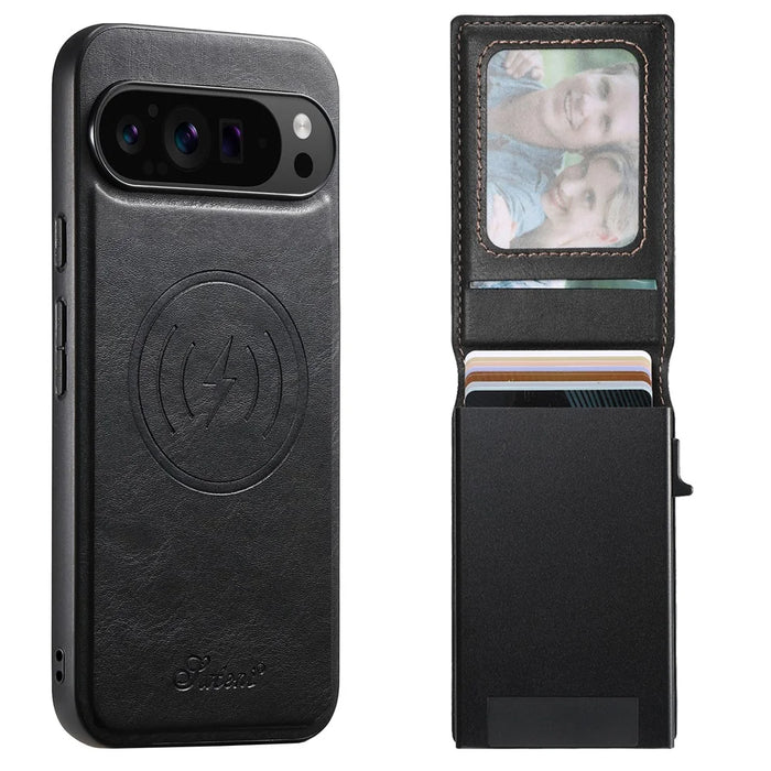 SUTENI H19 for Google Pixel 11 Magnetic Case Waxy Texture Card Slots Leather Back Phone Cover - Black - 5