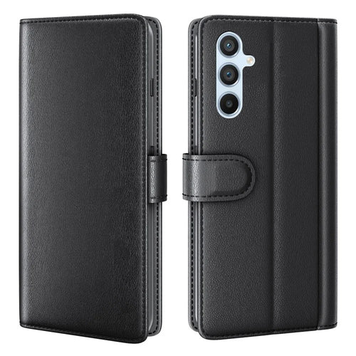 For Samsung Galaxy A54 5G Case Genuine Split Leather Phone Cover with Wallet Stand - Black - 1