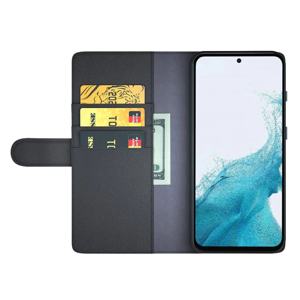 For Samsung Galaxy A54 5G Case Genuine Split Leather Phone Cover with Wallet Stand - Black - 2