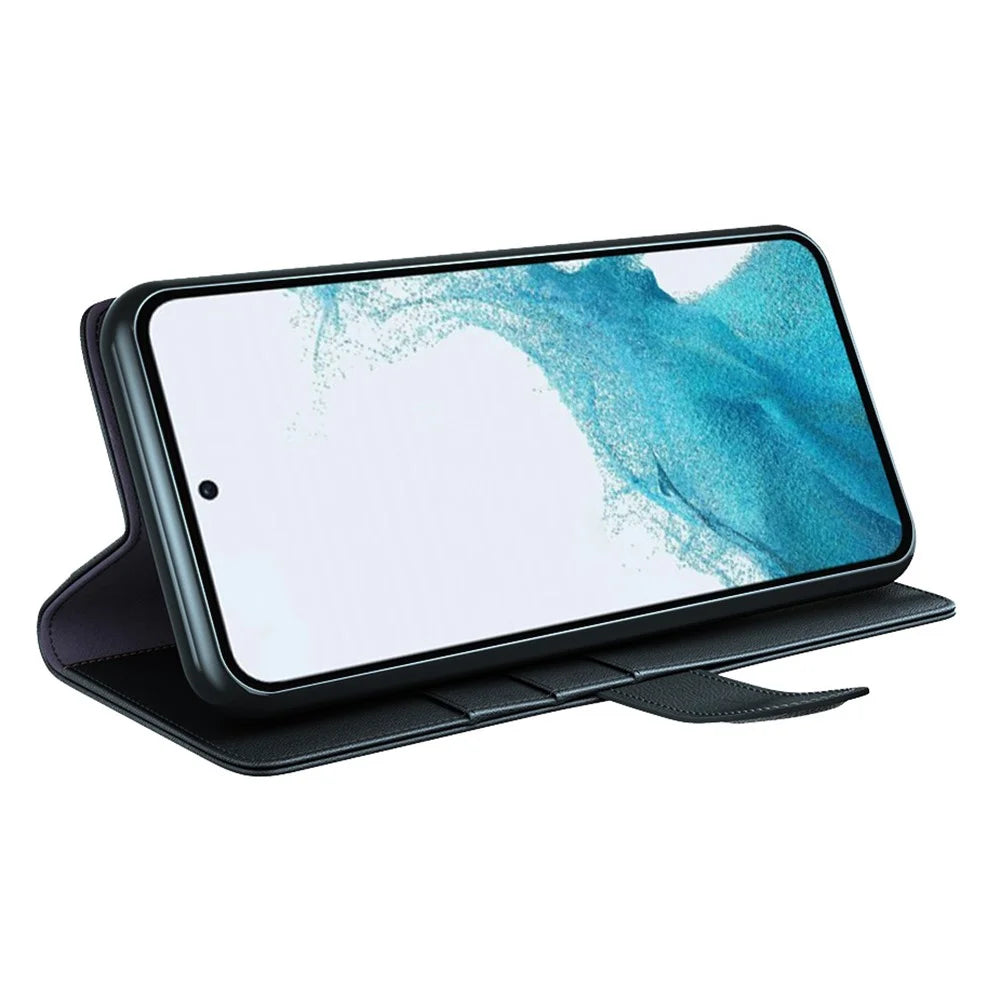 For Samsung Galaxy A54 5G Case Genuine Split Leather Phone Cover with Wallet Stand - Black - 3
