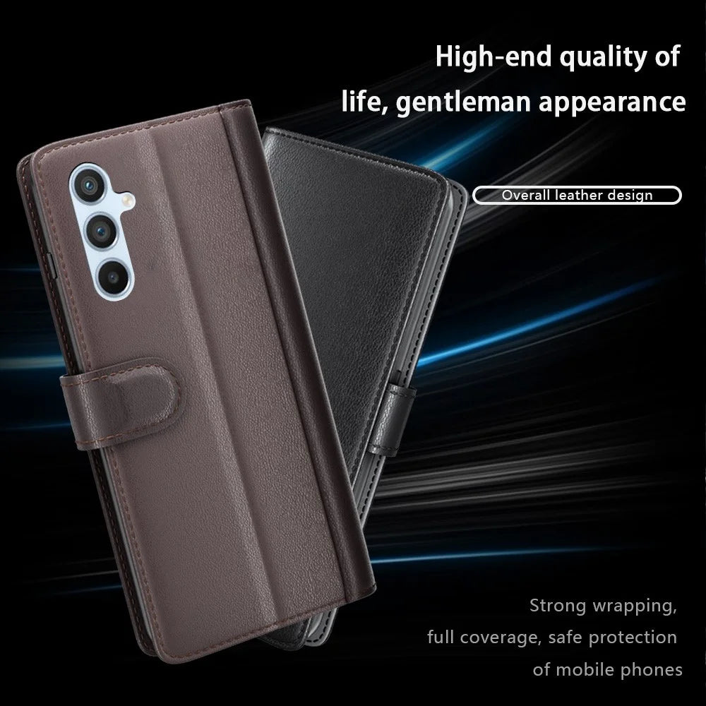 For Samsung Galaxy A54 5G Case Genuine Split Leather Phone Cover with Wallet Stand - Black - 4