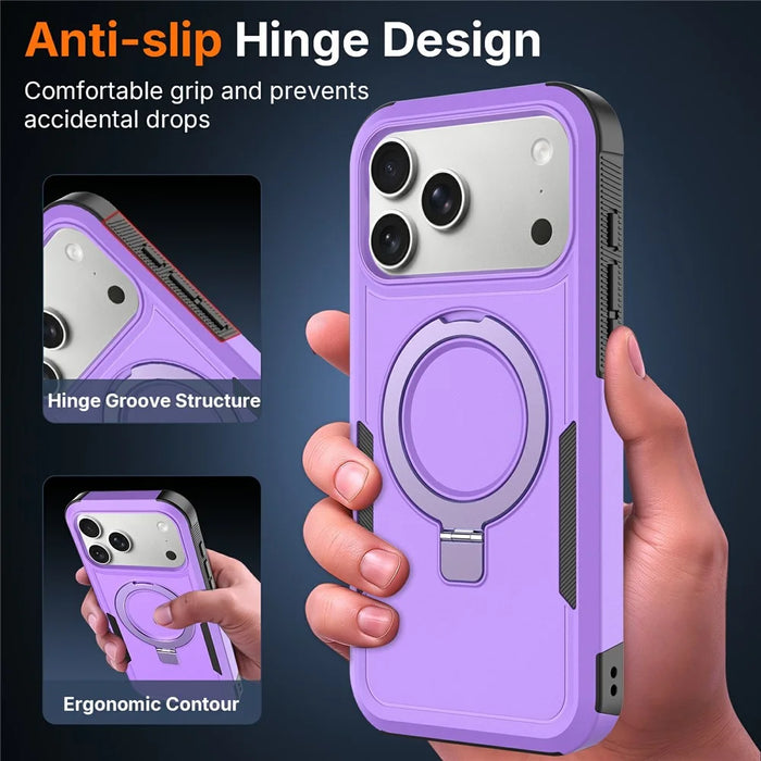 For iPhone 17 Pro Max Case Magnetic Rotatable Kickstand PC + TPU Phone Protective Cover - Purple+Black - 3