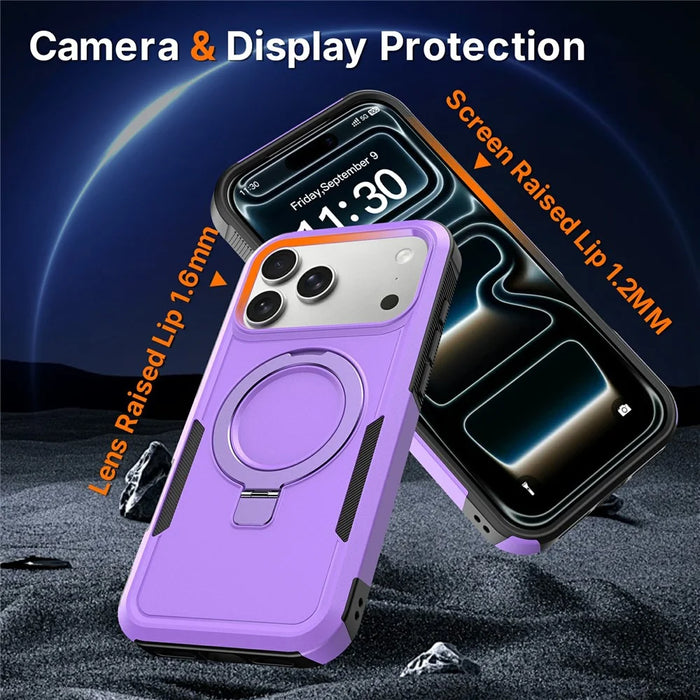 For iPhone 17 Pro Case Magnetic Rotatable Kickstand PC + TPU Phone Protective Cover - Purple+Black - 2