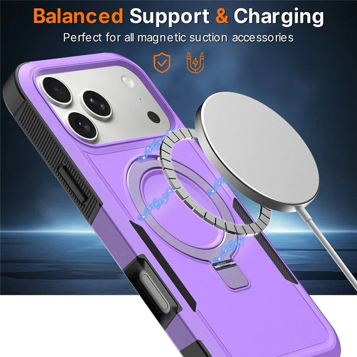 For iPhone 17 Pro Case Magnetic Rotatable Kickstand PC + TPU Phone Protective Cover - Purple+Black - 6