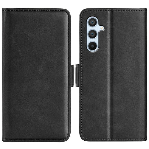 Calf Texture Cell Phone Cover For Samsung Galaxy A54 5G PU Leather Dual Magnetic Clasp Stand Protective Phone Case Wallet - Black - 1
