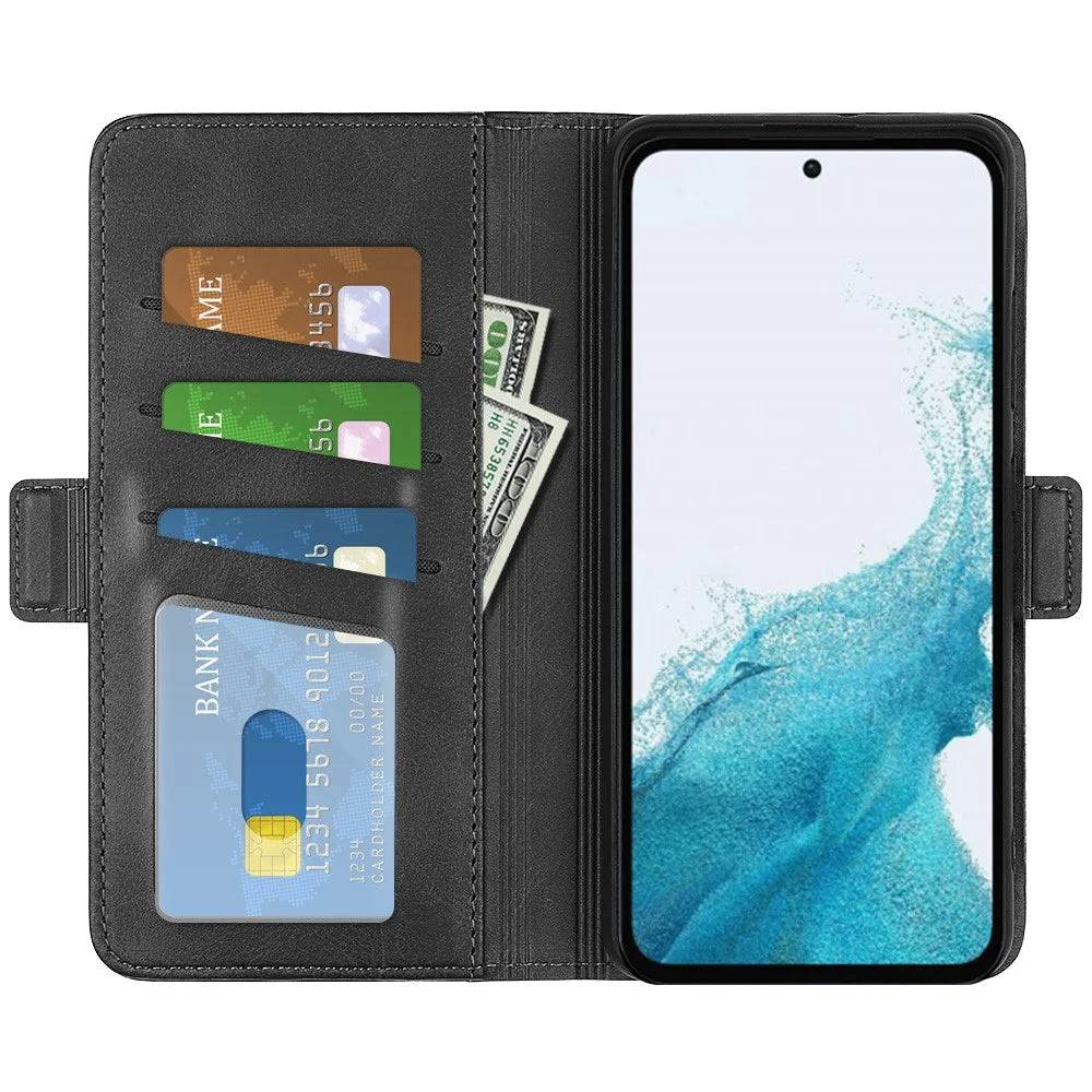 Calf Texture Cell Phone Cover For Samsung Galaxy A54 5G PU Leather Dual Magnetic Clasp Stand Protective Phone Case Wallet - Black - 2