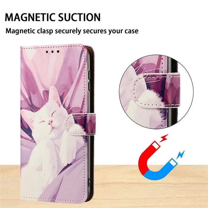 For iPhone 17 Pro Max Case Pattern Printed Wallet Flip Stand PU Leather Phone Cover with Wrist Strap - Sleeping Cat - 7