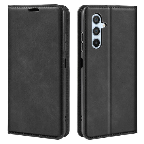 Anti-drop Phone Case For Samsung Galaxy A54 5G Magnetic Auto-absorbed Skin-touch Feeling PU Leather Flip Cover Stand Wallet - Black - 1