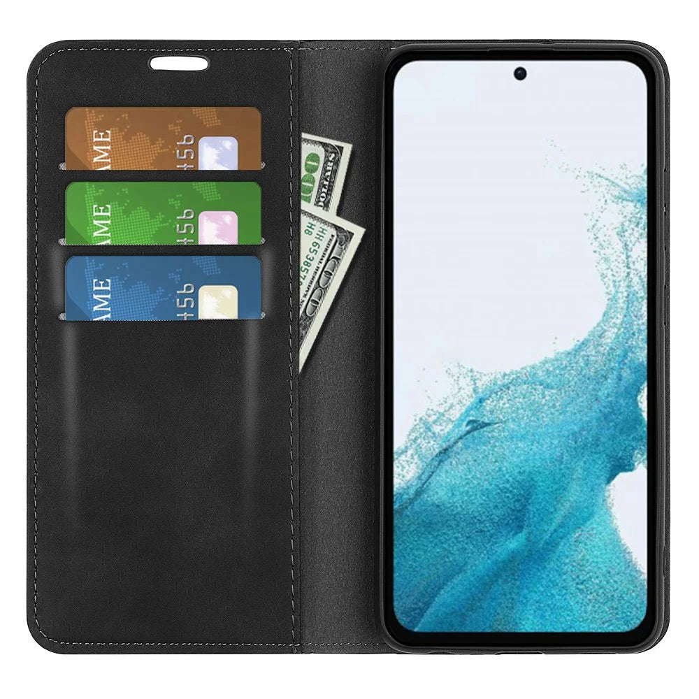 Anti-drop Phone Case For Samsung Galaxy A54 5G Magnetic Auto-absorbed Skin-touch Feeling PU Leather Flip Cover Stand Wallet - Black - 2