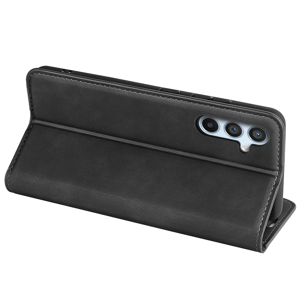 Anti-drop Phone Case For Samsung Galaxy A54 5G Magnetic Auto-absorbed Skin-touch Feeling PU Leather Flip Cover Stand Wallet - Black - 4