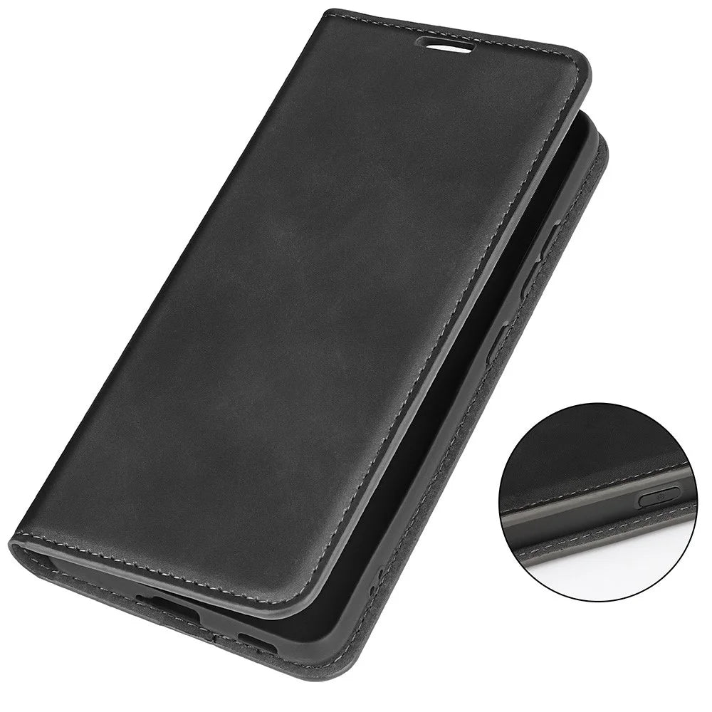 Anti-drop Phone Case For Samsung Galaxy A54 5G Magnetic Auto-absorbed Skin-touch Feeling PU Leather Flip Cover Stand Wallet - Black - 7