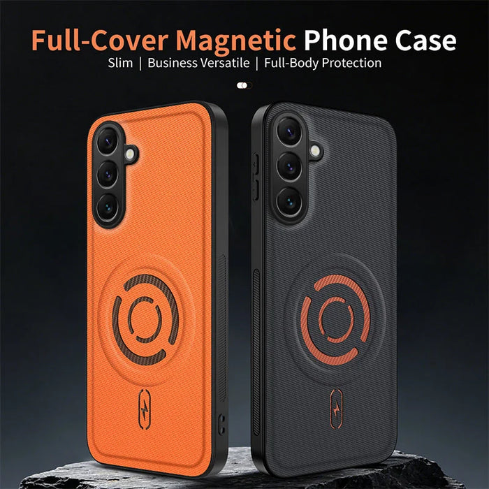WANLONFENG for Samsung Galaxy S24+ KJB Series Magnetic Case Tech Fabric Texture PC+TPU Shockproof Phone Cover - Black - 6
