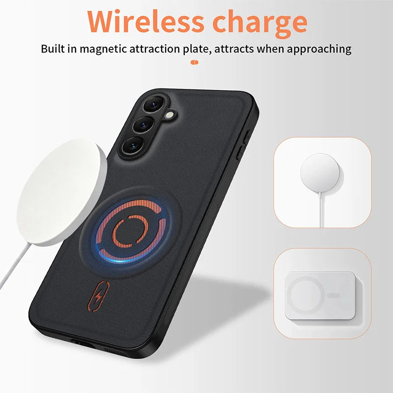 WANLONFENG for Samsung Galaxy S26 FE KJB Series Magnetic Case Tech Fabric Texture PC+TPU Shockproof Phone Cover - Black - 5