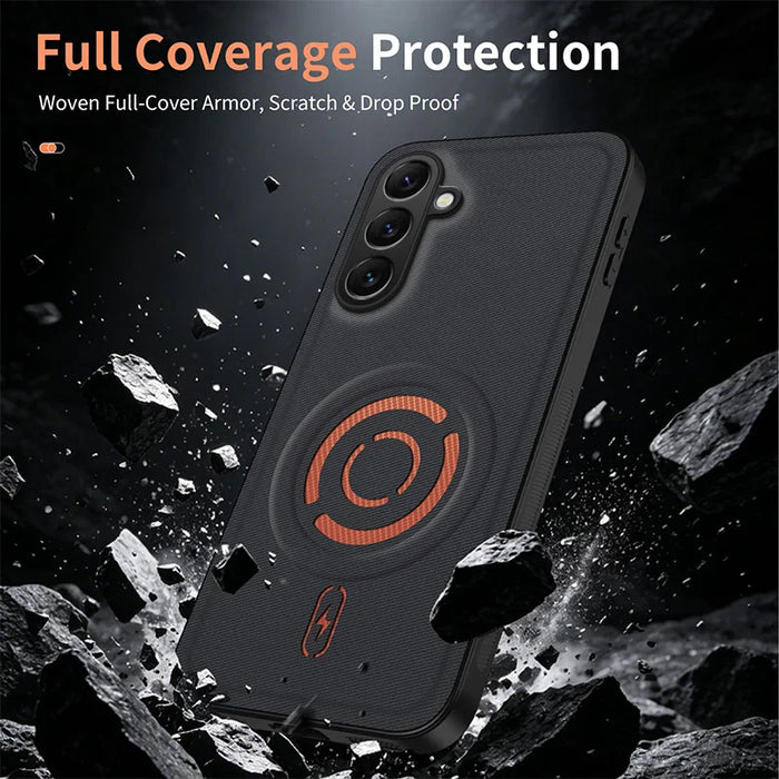 WANLONFENG for Samsung Galaxy A55 5G KJB Series Magnetic Case Tech Fabric Texture PC+TPU Shockproof Phone Cover - Black - 4