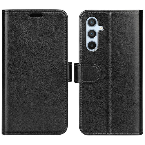 Anti-scratch Folio Flip Phone Case For Samsung Galaxy A54 5G Crazy Horse Texture PU Leather + TPU Phone Cover Stand Wallet - Black - 1