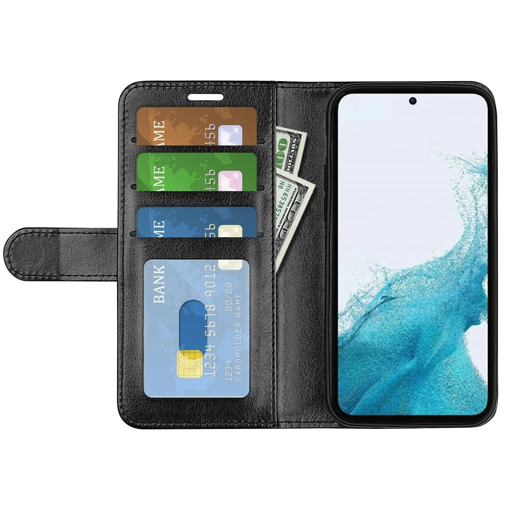 Anti-scratch Folio Flip Phone Case For Samsung Galaxy A54 5G Crazy Horse Texture PU Leather + TPU Phone Cover Stand Wallet - Black - 2