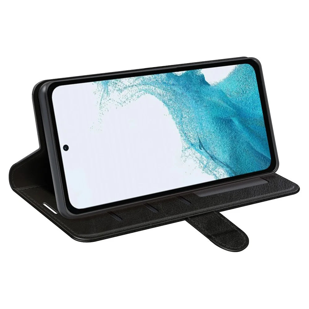 Anti-scratch Folio Flip Phone Case For Samsung Galaxy A54 5G Crazy Horse Texture PU Leather + TPU Phone Cover Stand Wallet - Black - 3