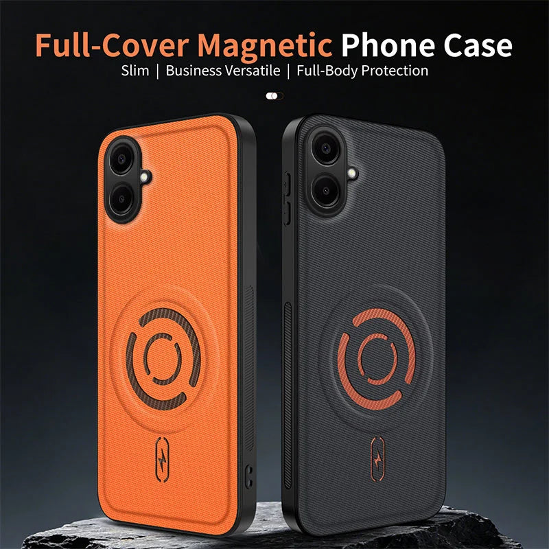 WANLONFENG for Samsung Galaxy A08 4G / A07 4G KJB Series Magnetic Case Tech Fabric Texture PC+TPU Shockproof Phone Cover - Black - 6
