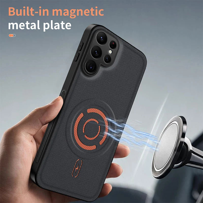 WANLONFENG for Samsung Galaxy S24 Ultra KJB Series Magnetic Case Tech Fabric Texture PC+TPU Shockproof Phone Cover - Black - 3