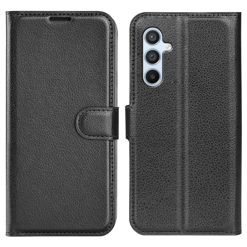 For Samsung Galaxy A54 5G Litchi Texture Anti-drop Cell Phone Cover PU Leather + TPU Folio Flip Magnetic Clasp Stand Wallet Phone Case - Black - 1