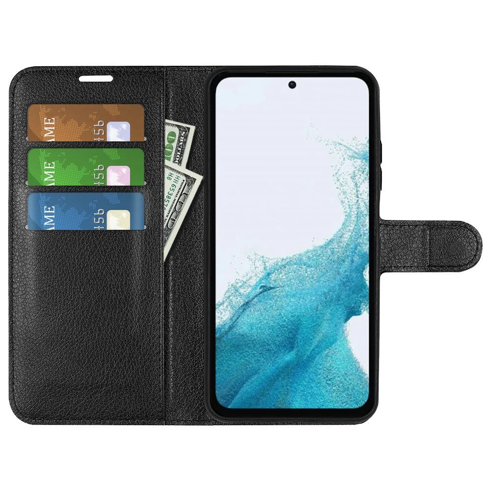 For Samsung Galaxy A54 5G Litchi Texture Anti-drop Cell Phone Cover PU Leather + TPU Folio Flip Magnetic Clasp Stand Wallet Phone Case - Black - 2