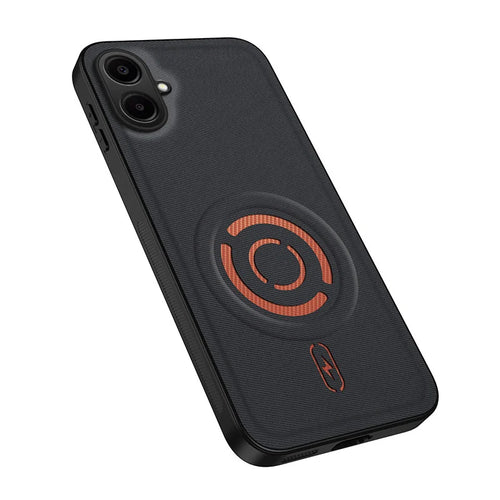 WANLONFENG for Samsung Galaxy A06 5G KJB Series Magnetic Case Tech Fabric Texture PC+TPU Shockproof Phone Cover - Black - 1