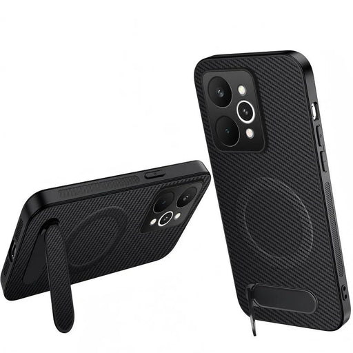 WANLONFENG for Realme P4 Power 5G QT Series Magnetic Case Kickstand Carbon Fiber Texture PC TPU Phone Cover - Black - 1
