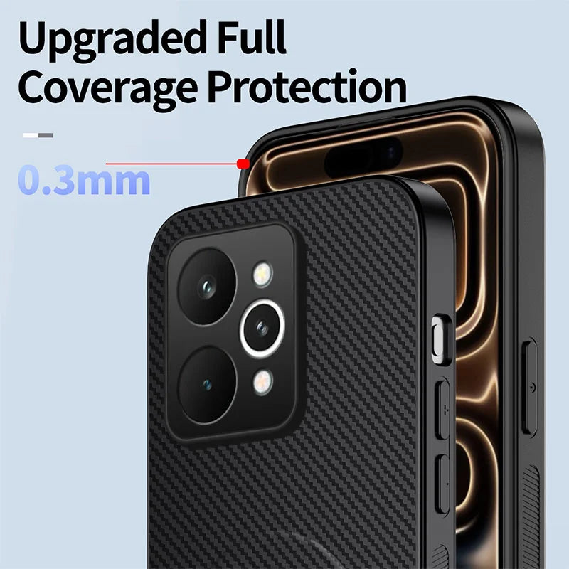 WANLONFENG for Realme P4 Power 5G QT Series Magnetic Case Kickstand Carbon Fiber Texture PC TPU Phone Cover - Black - 5