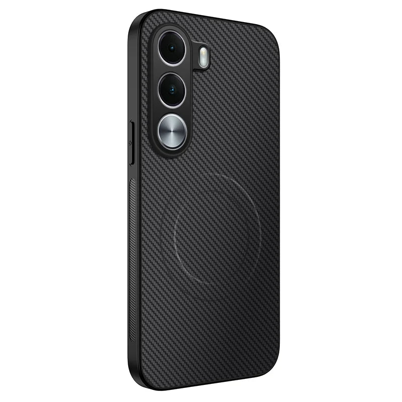 WANLONFENG for Realme C100x 4G / Realme C100i 4G TQ Series Magnetic Case Carbon Fiber Texture PC TPU Phone Cover - Black - 1