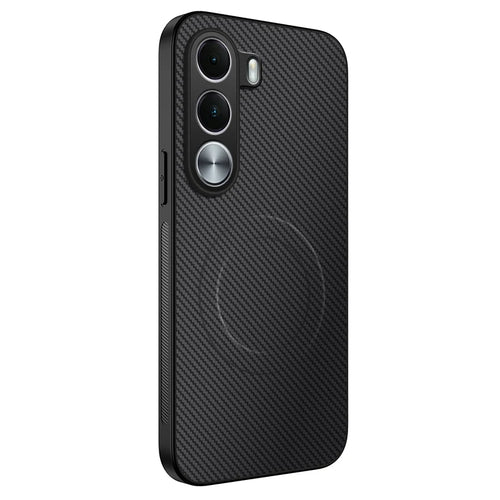 WANLONFENG for Realme C100x 4G / Realme C100i 4G TQ Series Magnetic Case Carbon Fiber Texture PC TPU Phone Cover - Black - 1