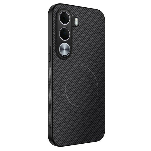 WANLONFENG for Realme C100x 4G / Realme C100i 4G TQ Series Magnetic Case Carbon Fiber Texture PC TPU Phone Cover - Black - 1