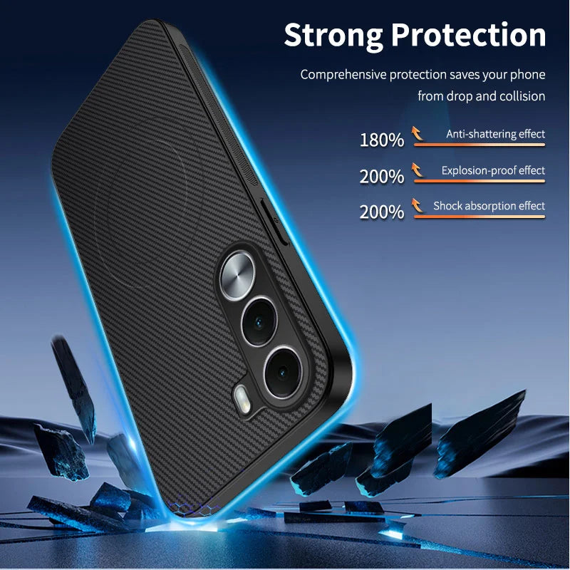 WANLONFENG for Realme C100x 4G / Realme C100i 4G TQ Series Magnetic Case Carbon Fiber Texture PC TPU Phone Cover - Black - 2