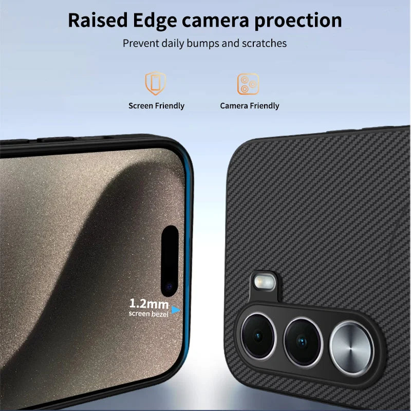 WANLONFENG for Realme C100x 4G / Realme C100i 4G TQ Series Magnetic Case Carbon Fiber Texture PC TPU Phone Cover - Black - 3