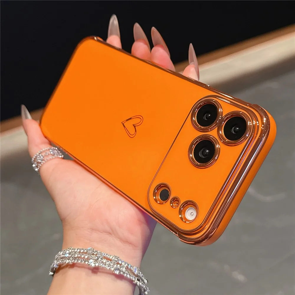 For iPhone  18 Pro / 17  Pro Case Love Heart Pattern TPU Phone Cover Electroplating Edge - Orange - 3
