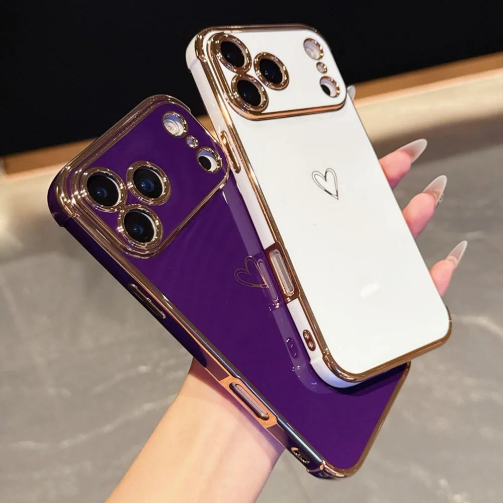 For iPhone  18 Pro / 17  Pro Case Love Heart Pattern TPU Phone Cover Electroplating Edge - Orange - 6