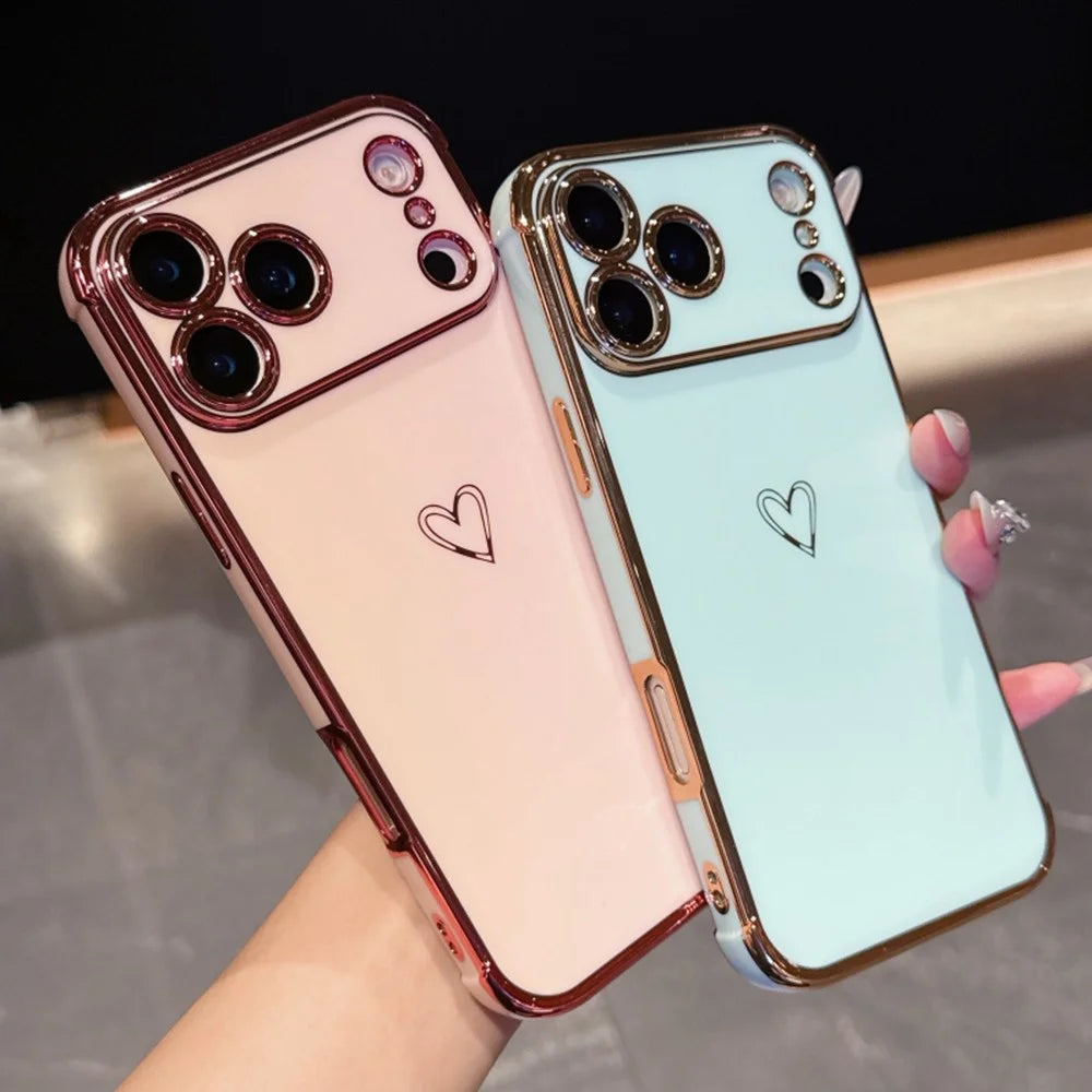 For iPhone  18 Pro / 17  Pro Case Love Heart Pattern TPU Phone Cover Electroplating Edge - Orange - 7