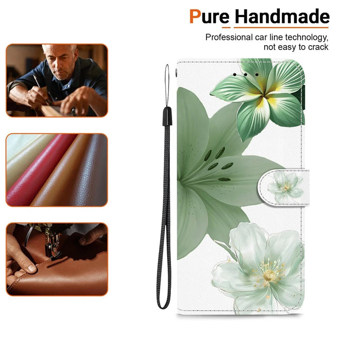 For iPhone 18 Pro Max / 17 Pro Max Case Pattern Printing PU Leather Wallet Flip Stand Phone Cover with Wrist Strap - Cyan Lily - 4