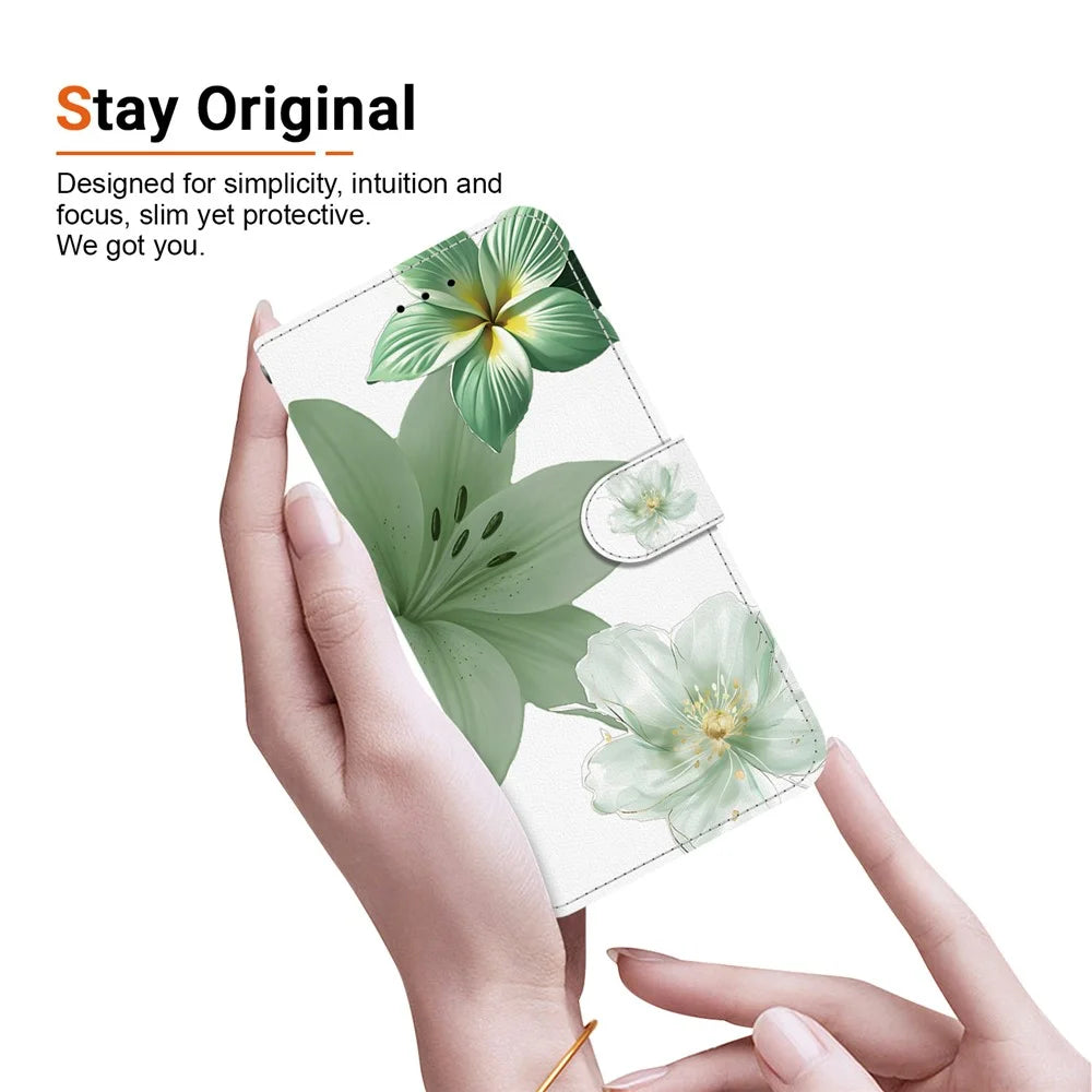 For iPhone 17e / 16e Case Pattern Printing PU Leather Wallet Flip Stand Phone Cover with Wrist Strap - Cyan Lily - 5