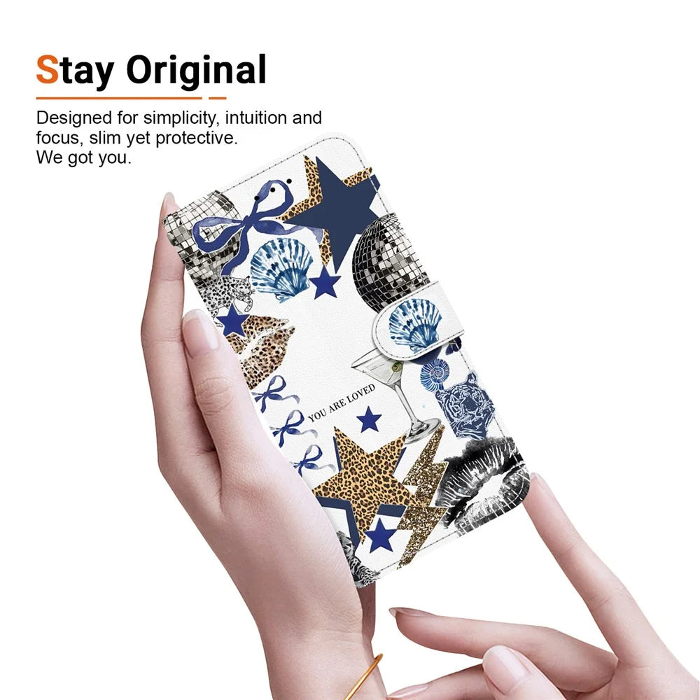 For Samsung Galaxy A57 5G Case Pattern Printing PU Leather Wallet Flip Stand Phone Cover with Wrist Strap - Leopard-Print Star Bow - 4