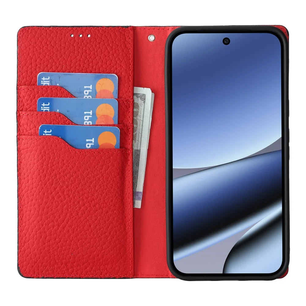 For Google Pixel 11 Pro XL Wallet Case Genuine Cow Leather Phone Cover Litchi Texture - Black - 2