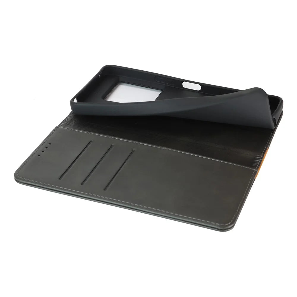 For Sony Xperia 1 VIII Case Calf Texture 3 Card Slots Color Splicing Leather Phone Cover - Black+Yellow - 5