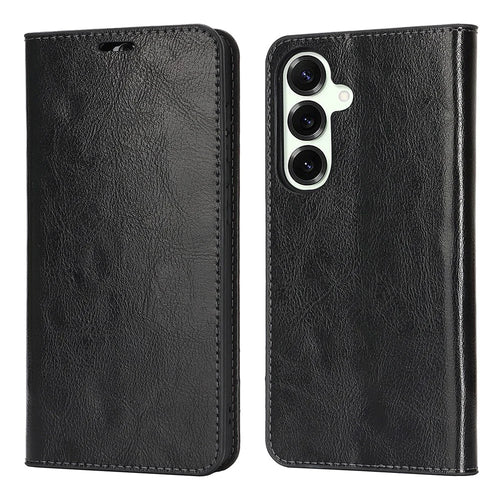 For Samsung Galaxy S26 FE Case Crazy Horse Texture Split Leather Wallet Phone Cover - Black - 1