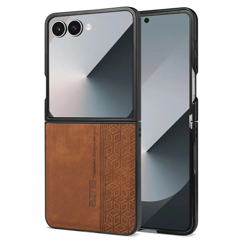 AZNS For Samsung Galaxy Z Flip8 Champion Edition Case PU Leather Covered TPU Phone Protective Cover - Brown - 1