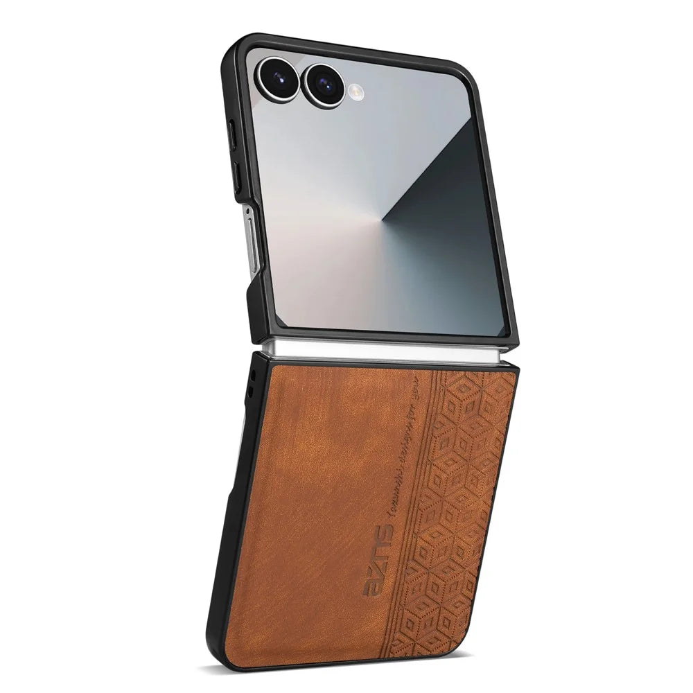 AZNS For Samsung Galaxy Z Flip8 Champion Edition Case PU Leather Covered TPU Phone Protective Cover - Brown - 2