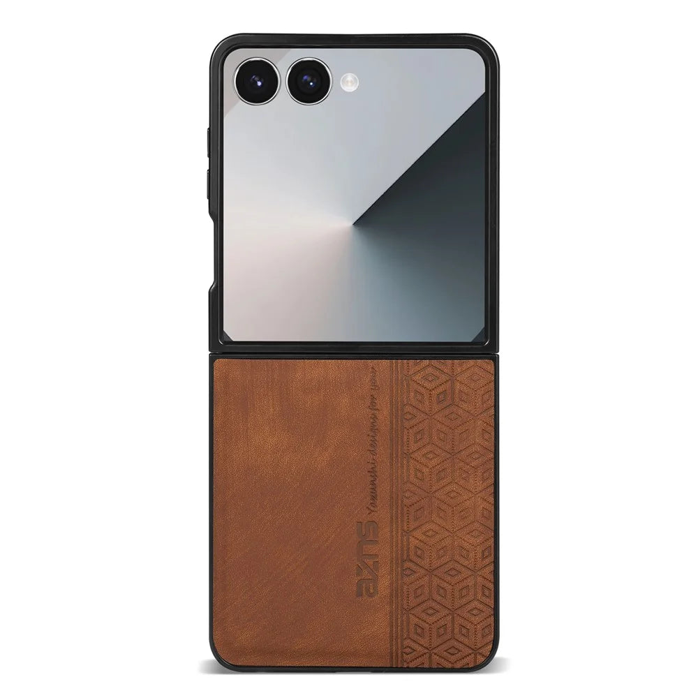 AZNS For Samsung Galaxy Z Flip8 Champion Edition Case PU Leather Covered TPU Phone Protective Cover - Brown - 3