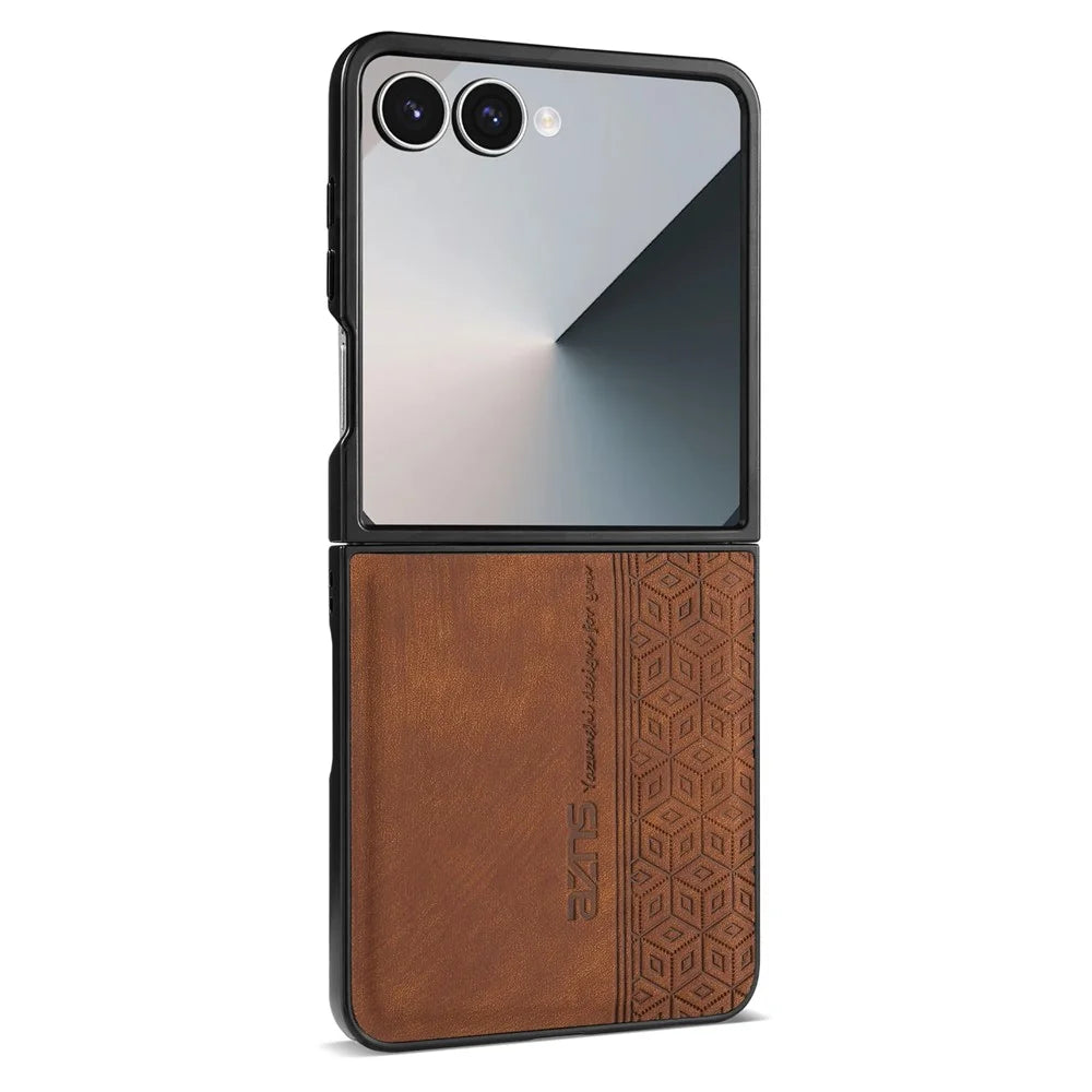AZNS For Samsung Galaxy Z Flip8 Champion Edition Case PU Leather Covered TPU Phone Protective Cover - Brown - 4